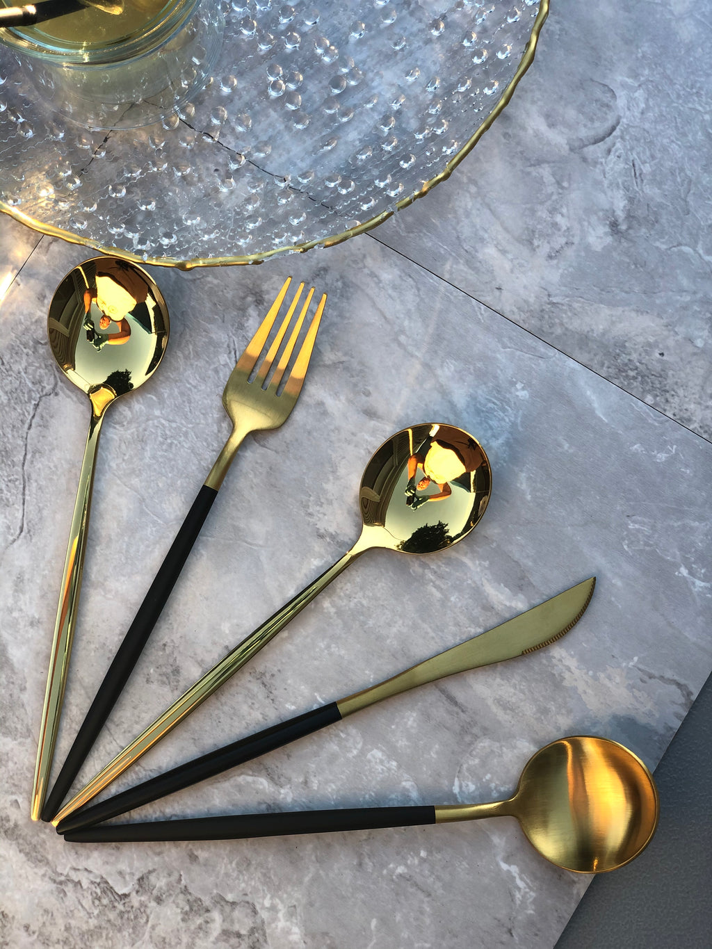 4pcs/set Stainless Steel Gold-plated Cutlery, Including Long